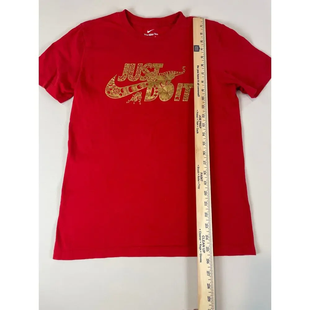 Nike Size S Red Tee Gold Logo “Just Do It” Athleisure